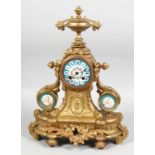 A GOOD 19TH CENTURY FRENCH GILT METAL AND SEVRES PORCELAIN PANEL CLOCK the dial painted with a