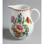 A BOW SPARROW BEAK JUG finely painted with flowers under an iron red, line loop and dot border.