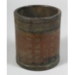 A CHINESE BRONZE BRUSH POT with calligraphy. 4.5ins