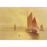W.T. CROMPTON. Sailing boats at dawn, oil on canvas. Signed, 20" x 30".