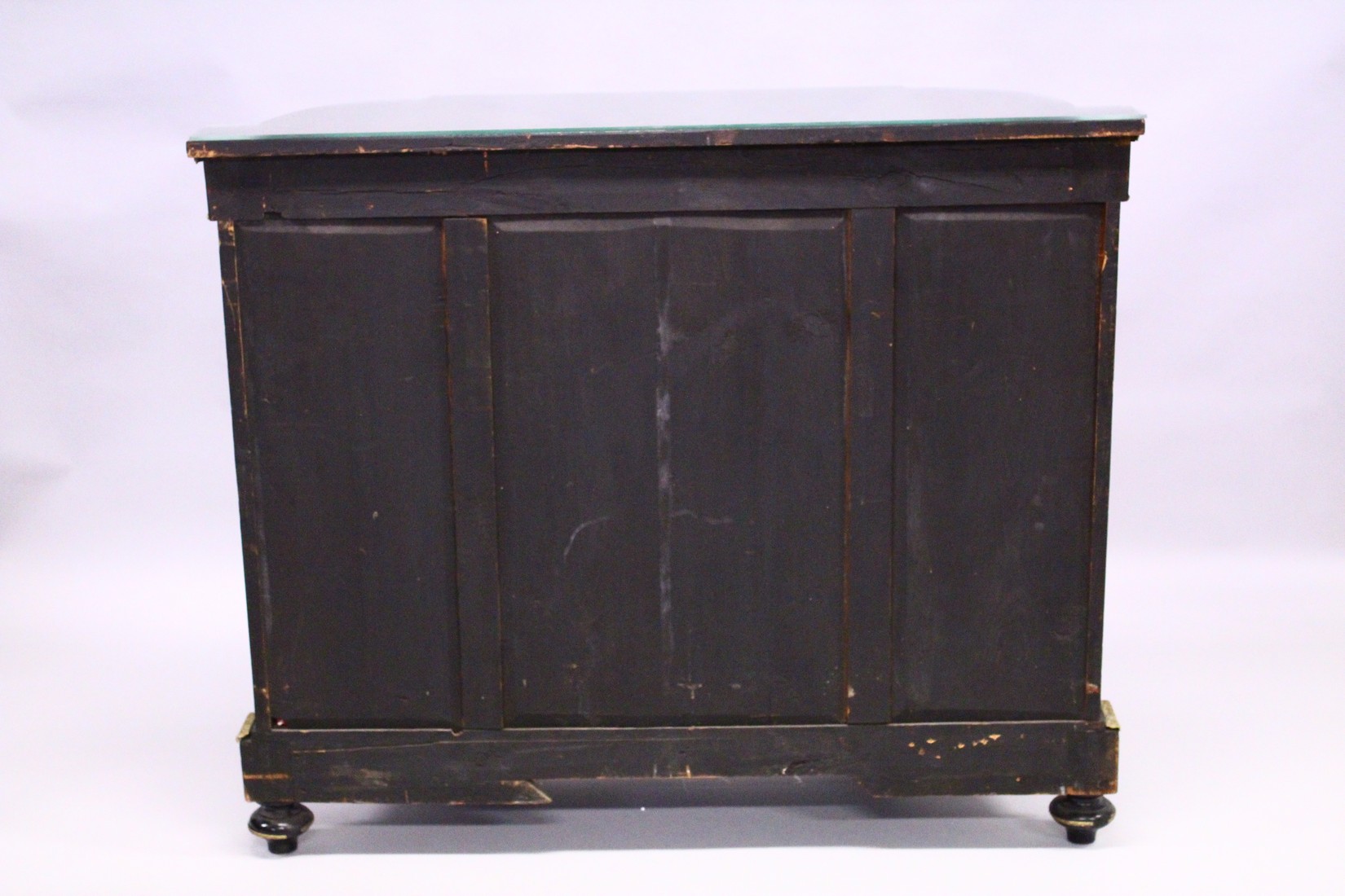 A GOOD 19TH CENTURY FRENCH EBONY AND MAHOGANY CREDENZA marquetry panel to the front glass bowed - Image 8 of 8