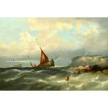 W.H. WILLIAMSON. (1820-1883) British, Shipping off the coast, oil on canvas. Signed, 8" x 12".