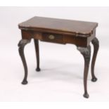 A GOOD 18TH CENTURY IRISH CARD TABLE by STRAHAN, DUBLIN, with folding green baize cover and