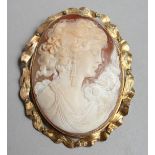 A GOOD VICTORIAN OVAL CAMEO BROOCH of a lady. 5.5cm x 4cm.