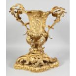 A SUPERB GILT BRONZE ROCOCO COOLER with scrolling acanthus. 20ins high.