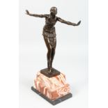 AFTER CHIPARUS A BRONZE DANCER, 14ins high on a veined marble base.