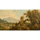 19TH CENTURY AUSTRIAN SCHOOL. Figures on a path with a view of the town of Laa an der Thaya in the