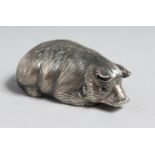 A RUSSIAN SILVER PIG. Faberge mark I P, head 88. 2.5ins long.