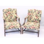 A VERY GOOD PAIR OF MAHOGANY GAINSBOROUGH ARMCHAIRS with tapestry back, arms and seats, part show