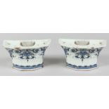 A GOOD PAIR OF 18TH - 19TH CENTURY TIN GLAZE CROCUS POTS. 7ins diameter.