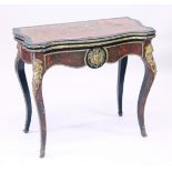 A 19TH CENTURY FRENCH BOULE FOLDING TOP CARD TABLE with green baize, bronze mesh and supported on