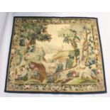 A GOOD BRUSSELS NEEDLEWORK TAPESTRY PICTORIAL WALL HANGING. depicting a river landscape with
