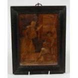 A FINE 19TH CENTURY STRAW WORK PICTURE "TAVERN SCENE". 8.5ins x 6ins.