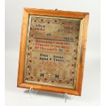 A GEORGIAN SAMPLER in a rosewood frame by ELIZA LUCAS, aged 9 years old. 16ins high,