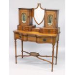 A 19TH CENTURY SHERATON SATINWOOD REVIVAL DRESSING TABLE the centre with shield shape mirror,