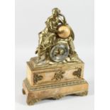 A VERY GOOD FRENCH PERIOD BRONZE AND MARBLE CLOCK surrounded by a young lady. 18ins.