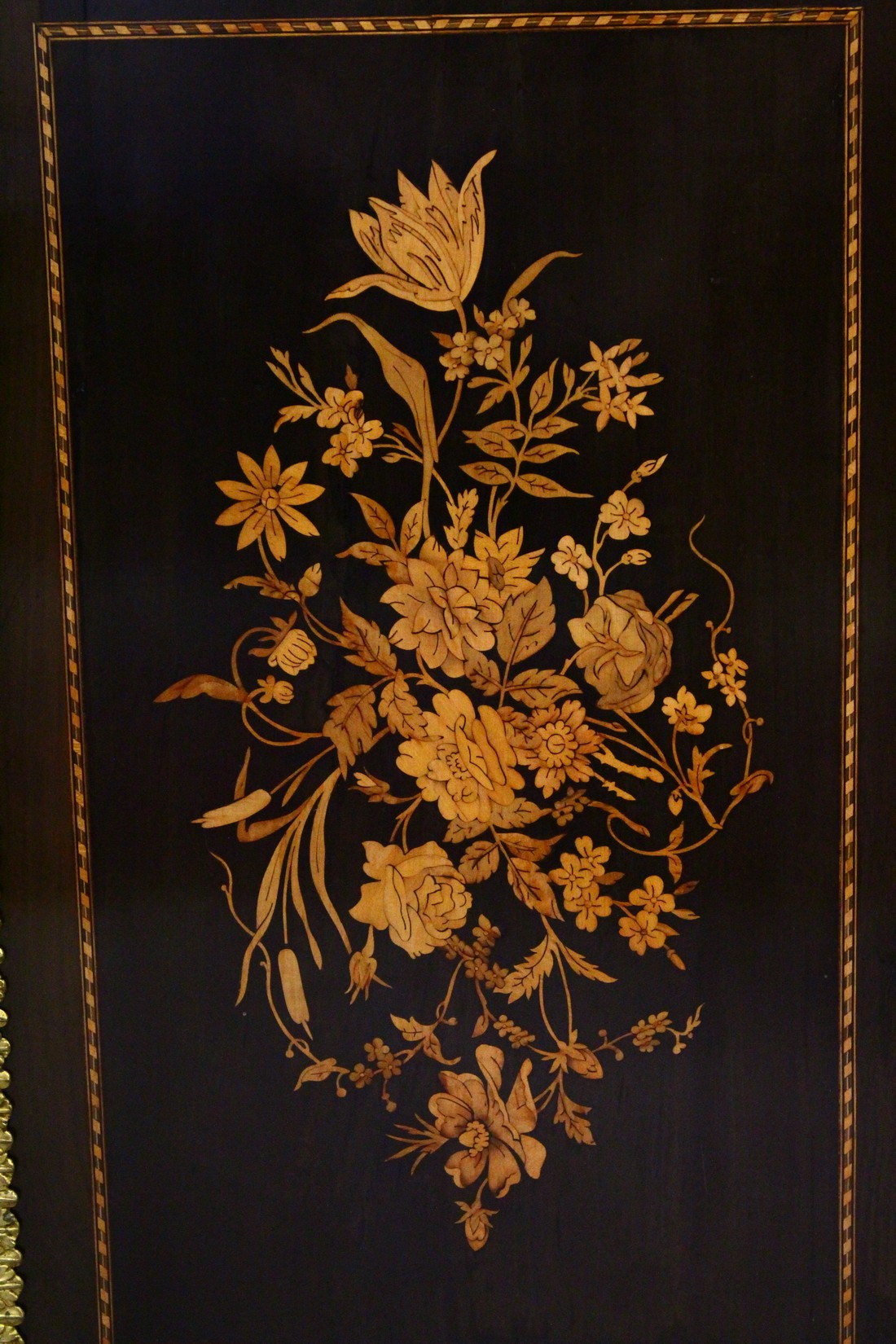 A GOOD 19TH CENTURY FRENCH EBONY AND MAHOGANY CREDENZA marquetry panel to the front glass bowed - Image 3 of 8