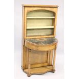 A VERY GOOD REGENCY SATIN BIRCH CABINET, the top with sliding glass door enclosing two shelves on