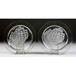 A PAIR OF LALIQUE 1972 SHELL PLATES. 8ins diameter.