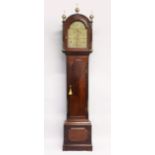 A GEORGE III MAHOGANY LONGCASE CLOCK with eight day movement, engraved brass arch dial with strike /