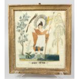 A 19TH CENTURY FRAMED AND GLAZED NEEDLEWORK "SAINT VICTOR". 13ins x 11ins.