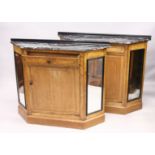 A PAIR OF 19TH CENTURY SATIN BIRCH CHIFFONIERES by HOLLAND & SONS, with marble tops, single drawers,