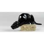 ARNALDO ZANELLA. A SUPERB LARGE BLACK MURANO GLASS PANTHER Signed, 30ins long.