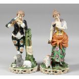 A GOOD PAIR OF SAMSON PORCELAIN CHELSEA DERBY FIGURES a young man playing a flute, a poodle at his