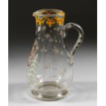 AN EARLY CONTINENTAL GLASS JAR enamel decoration of a soldier. 8.5ins high.