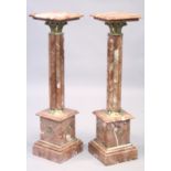 A PAIR OF PINK MARBLE AND ORMOLU MOUNTED COLUMNS. 3ft 4ins wide x 10.5ins wide