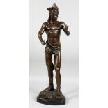 ANDRE PAUL ARTHUR MASSOULLE (FRENCH) 1851 - 1901. A BRONZE STANDING FIGURE OF A YOUNG MAN, on a
