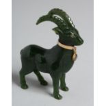 A GOOD RUSSIAN CARVED HARDSTONE RAM with gold collar and pendant. 3.25ins high x 2.5ins long in a