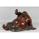 A VERY GOOD LARGE CHINESE BRONZE BUDDHA. 2ft long.