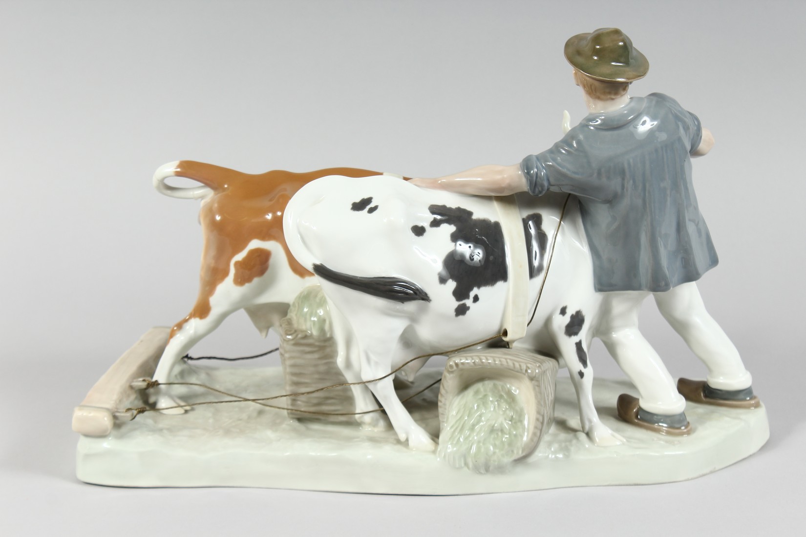 A LARGE MEISSEN GROUP, FARMER WITH TWO COWS. 16ins long, 11ins high. Cross swords mark in blue, - Image 3 of 9
