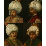 A SET OF FOUR OIL PAINTINGS OF OTTOMAN SULTANS, three after Paolo Veronese, a portrait of Sultan