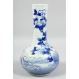 A JAPANESE BLUE AND WHITE PORCELAIN VASE, decorated with flora, the base with nine character mark,