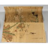 TWO CHINESE PAINTINGS ON PAPER, one depicting cranes, the other with birds in a bamboo tree, each