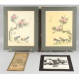 TWO CHINESE PAINTINGS ON SILK depicting birds and flora, each inscribed and with red seal mark,