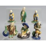 A COLLECTION OF SIX SMALL CHINESE SANCAI GLAZED POTTERY FIGURES, tallest 8cm high.