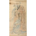 A CHINESE SCROLL PAINTING of a male figure holding a Ruyi sceptre. Image 98cm x 47cm