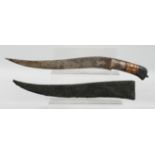 A LARGE INDO PERSIAN STEEL DAGGER AND SCABBARD, the dagger with engraved decoration, 47cm long