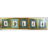 A SET OF FIVE FRAMED 19TH CENTURY CHINESE PAINTINGS ON RICE PAPER, each depicting an emperor,
