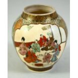 A SMALL JAPANESE SATSUMA VASE, painted with two panels, one depicting figures in an interior