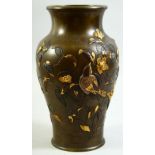 A FINE JAPANESE MEIJI PERIOD BRONZE AND MIXED METAL VASE, beautifully decorated with applied