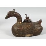 AN UNUSUAL CHINESE BRONZE CENSER AND COVER in the form of a mythical winged beast, with mark to