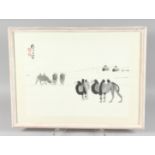 ATTRIBUTED WU ZUOREN, A PAINTING OF A LANDSCAPE SCENE WITH CAMELS ON PAPER, inscribed upper left and