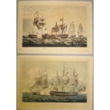 [NAVY] 2 h-col'd aquatints of naval battles, engr. by Sutherland after Whitcombe, u/f, card