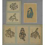 NATIVE ART, coll'n of prints, titled and signed, 3 by BILL REID, dated '72, mounted on card, each