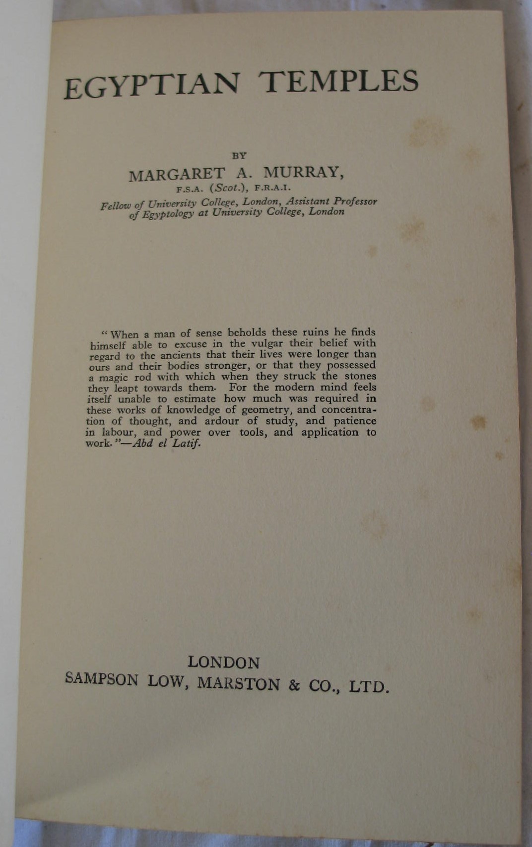 [OCCULT / EGYPT] MURRAY (Margaret) Egyptian Temples, 8vo, illus., half morocco, SIGNED & - Image 2 of 2