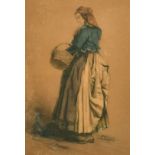 A group of 3 19th Century French School watercolour and pencil studies of French female figures,